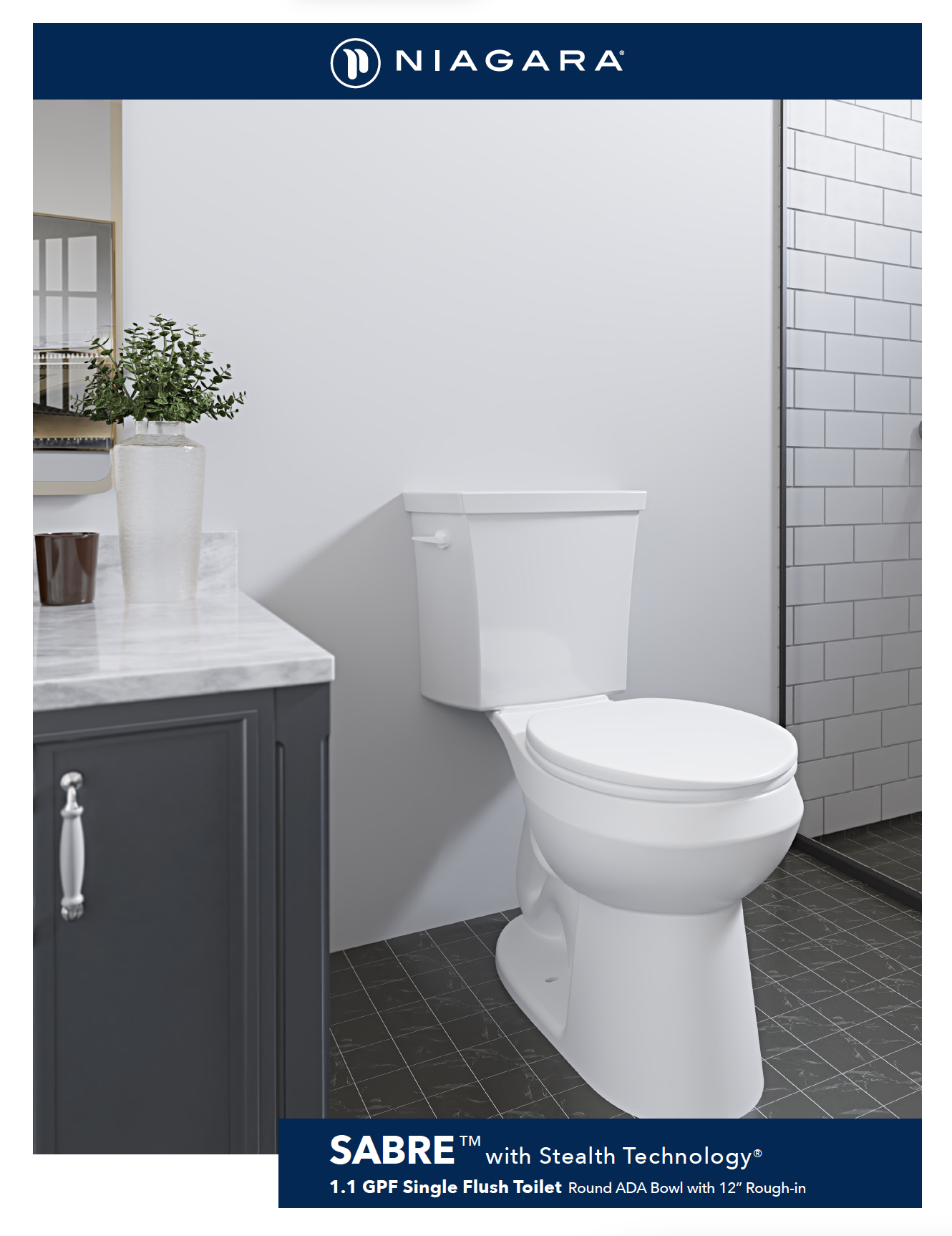 SABRE<sup>®</sup> 1.1 GPF 12″ Rough-In Round Bowl ADA Height Toilet