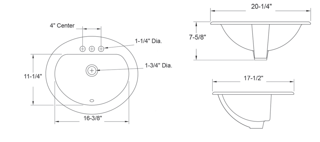 LIBERTY Oval Drop In Sink 4" Spread measurements