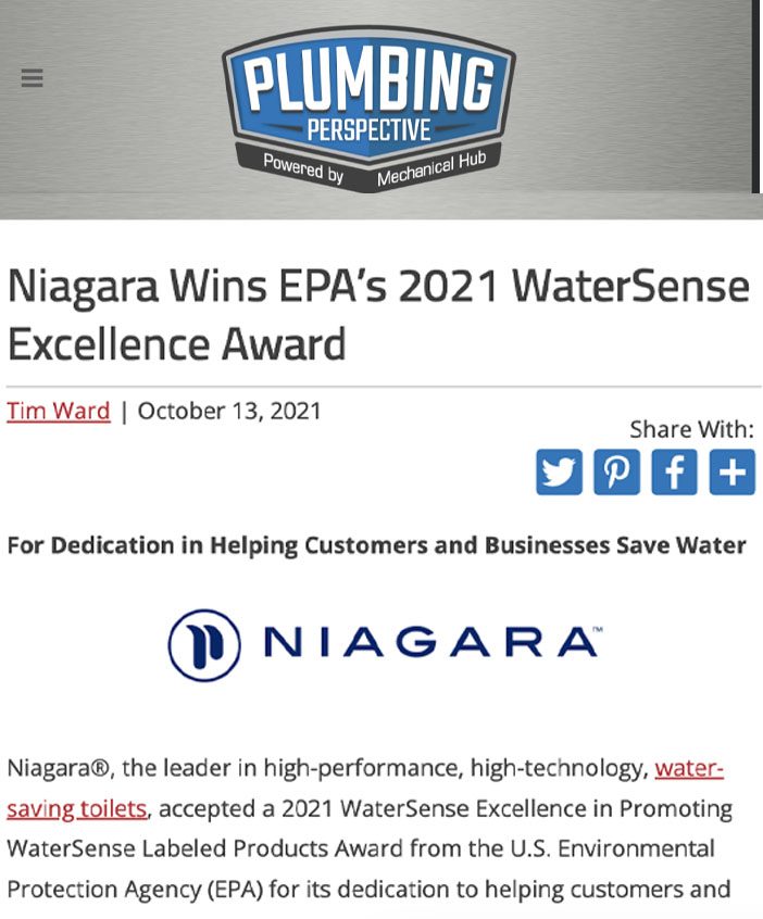 Plumbing Perspectives (Part of Mechanical Hub): Niagara WaterSense Award