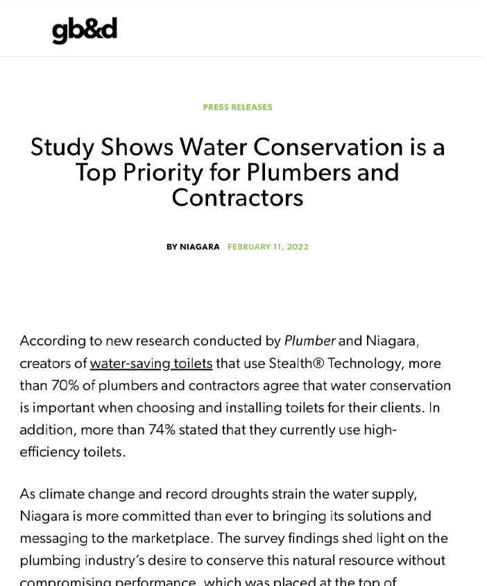 gb&d: Study Shows Water Conservation is a Top Priority for Plumbers and Contractors