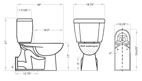 The Original Single Flush 4” Elongated Toilet technical info