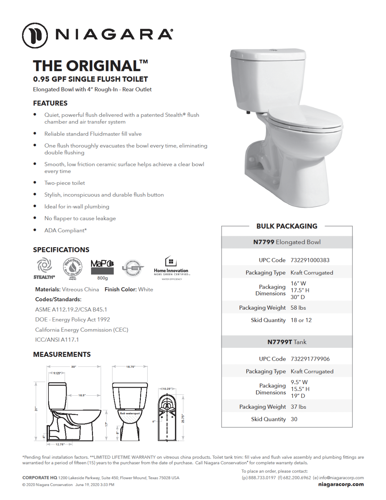 THE ORIGINAL<sup>™</sup> 0.95 GPF Single Flush 4” Elongated Toilet