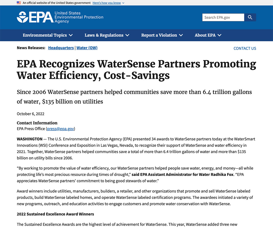 EPA Recognizes WaterSense Partners