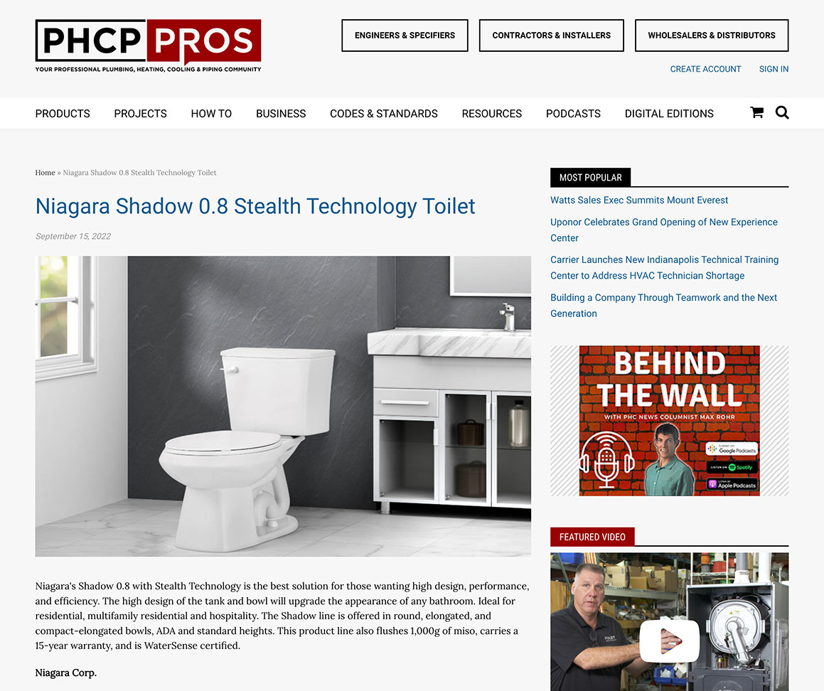 PHCP Pros Niagara's Shadow toilet