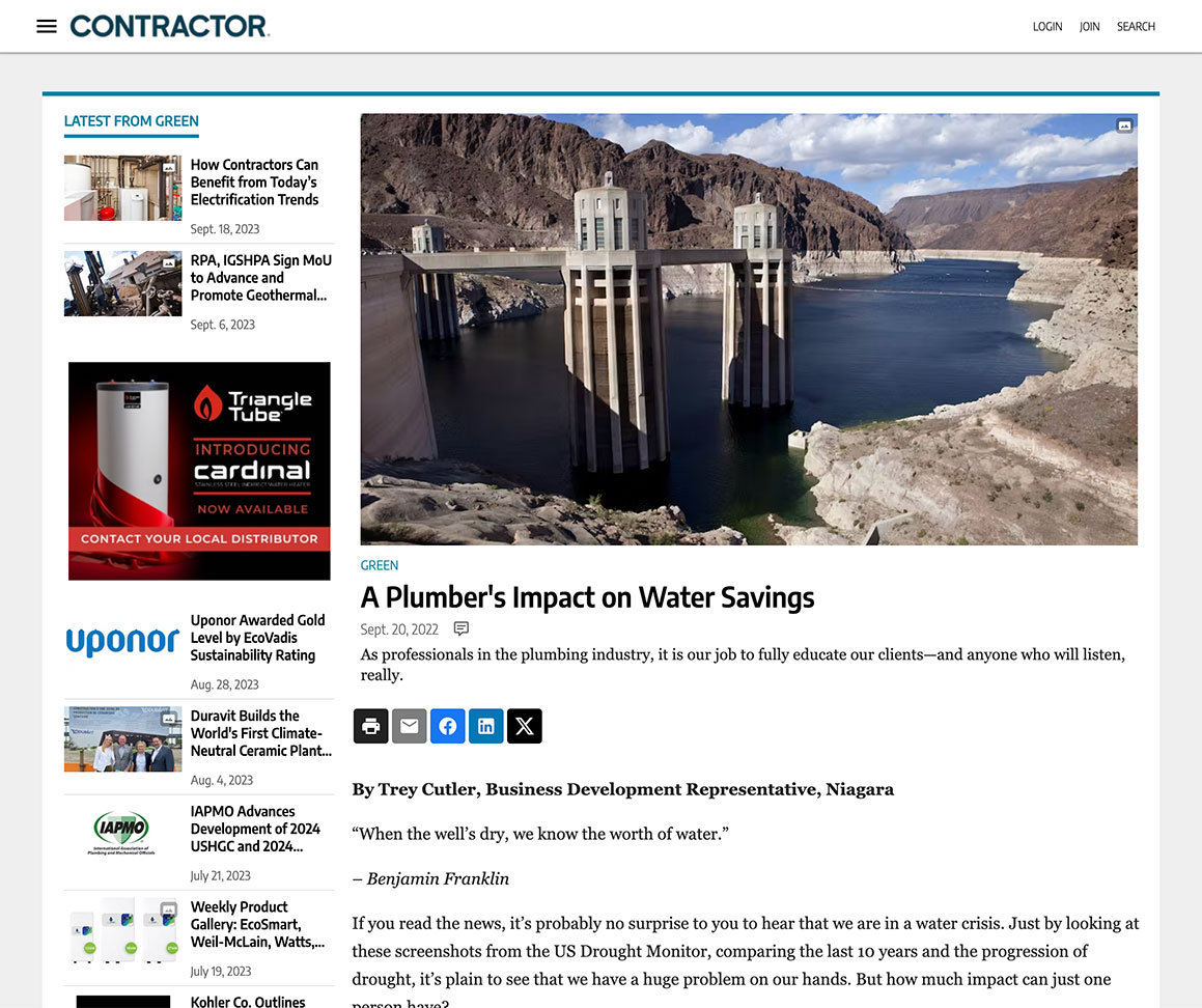 Contractor Magazine a Plumbers Impact on Water Savings